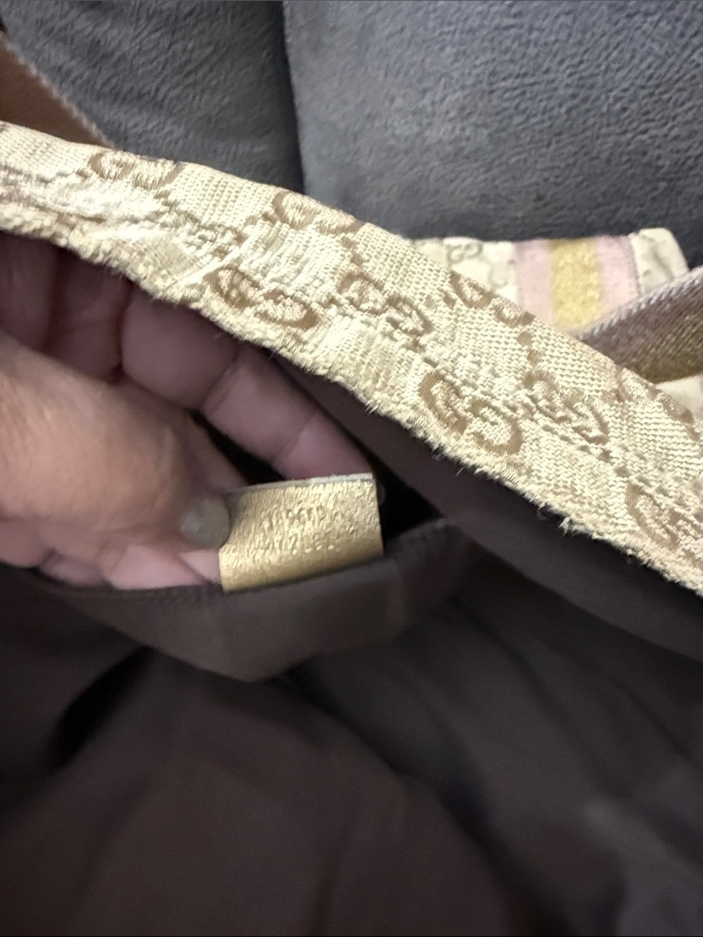 GG Monogram Beige Canvas Tote with Pink & Olive Straps - Picture 11 of 12